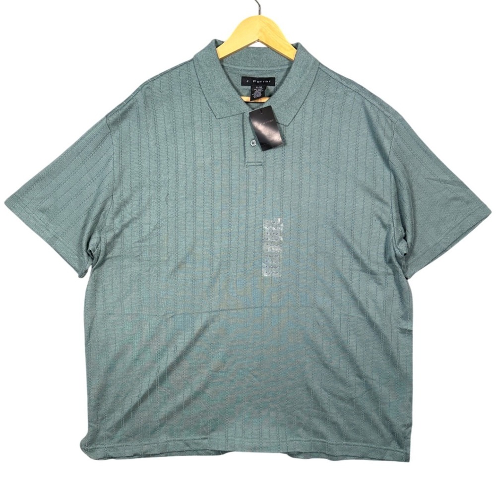 J‎ Ferrar Men's Blue Textured Stripe Short Sleeve Polo Shirt XL NWT